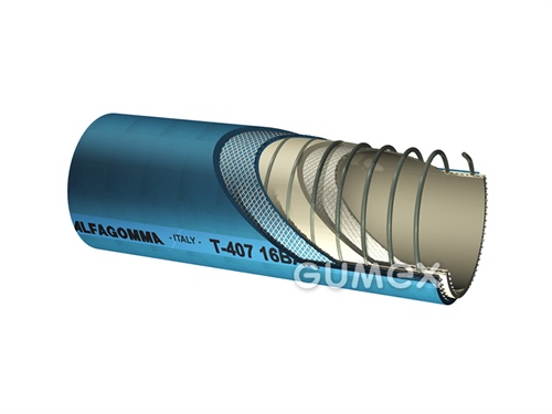 Potravinová tlakosací hadice na tekuté poživatiny T417 LE, 51/65mm, odolná přejetí, 16bar/-1bar, NBR/NBR-PVC, -30°C/+100°C, modrá